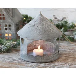 Chic Antique Lichthäuser, Keramik-Häuschen|Weihnachtsdeko-Winterliches Lichthaus zum Aufhängen Rund
