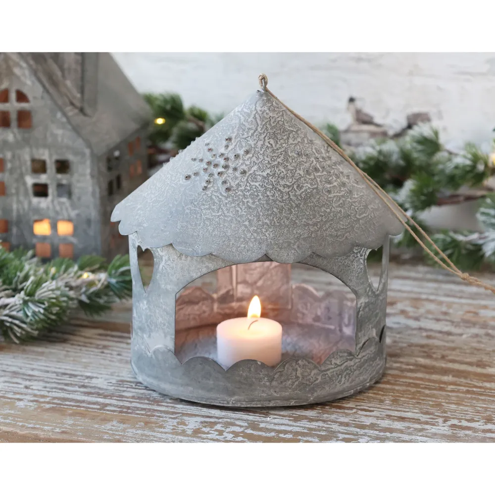 Chic Antique Lichthäuser, Keramik-Häuschen|Weihnachtsdeko-Winterliches Lichthaus zum Aufhängen Rund