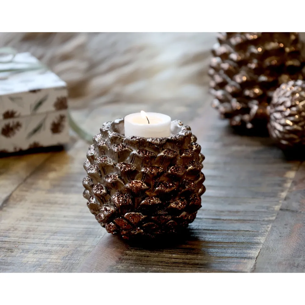 Chic Antique Teelichthalter|Weihnachtsdeko-Zapfen Teelichthalter mit Glitzer