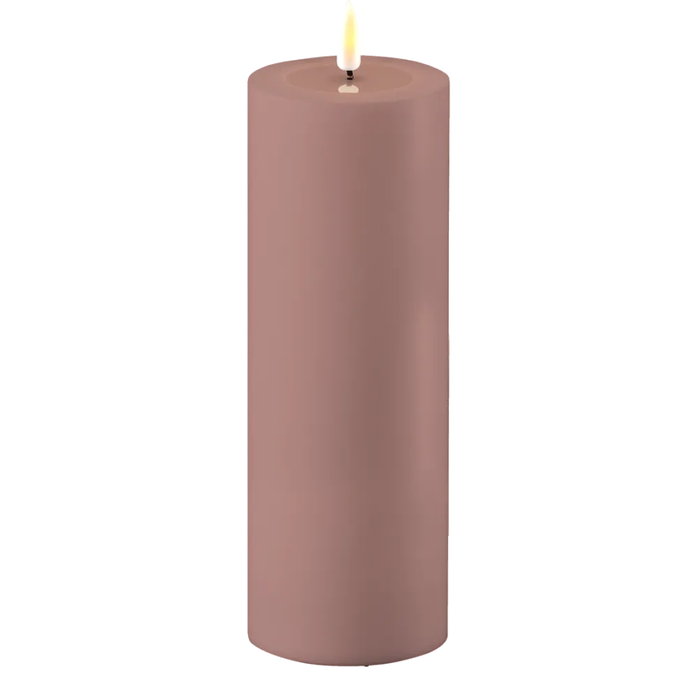 Deluxe Homeart Gartendekoration-LED Real Flame Outdoor Stumpenkerze staubig rot