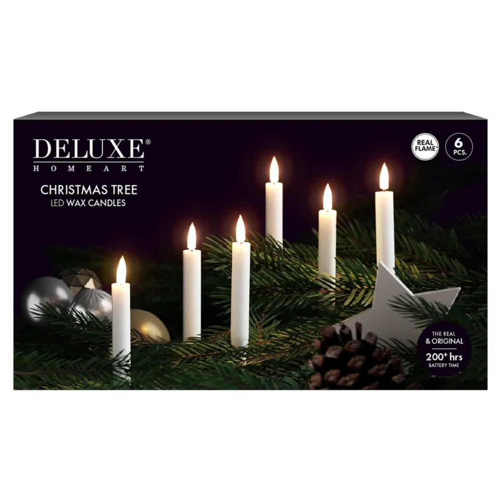 Deluxe Homeart Kerzen|Led-Kerzen & Led-Laternen-LED Weihnachtsbaumkerzen mit Kerzenwachs beschichtet 6 stk