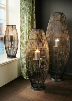 Faktorei Windlichter-Boden-Windlicht XXL aus Metall schwarz/gold
