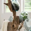 Faktorei Vasen-Deko-Wurzel mit Glasvase in Tropfenform Teak-Holz