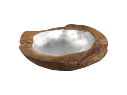 HSM Collection Dekoschalen-Obstschale Teakholz mit Aluminiumschale silber