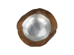 HSM Collection Dekoschalen-Obstschale Teakholz mit Aluminiumschale silber