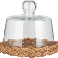 IB Laursen Glasglocken|Etageren & Kuchenplatten-Glasglocke mit Rattanboden mundgeblasen