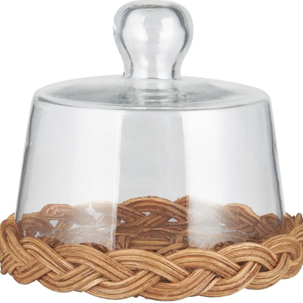 IB Laursen Glasglocken|Etageren & Kuchenplatten-Glasglocke mit Rattanboden mundgeblasen