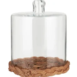 IB Laursen Glasglocken|Etageren & Kuchenplatten-Glasglocke mit Rattanboden mundgeblasen
