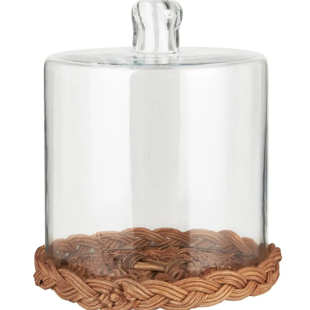 IB Laursen Glasglocken|Etageren & Kuchenplatten-Glasglocke mit Rattanboden mundgeblasen