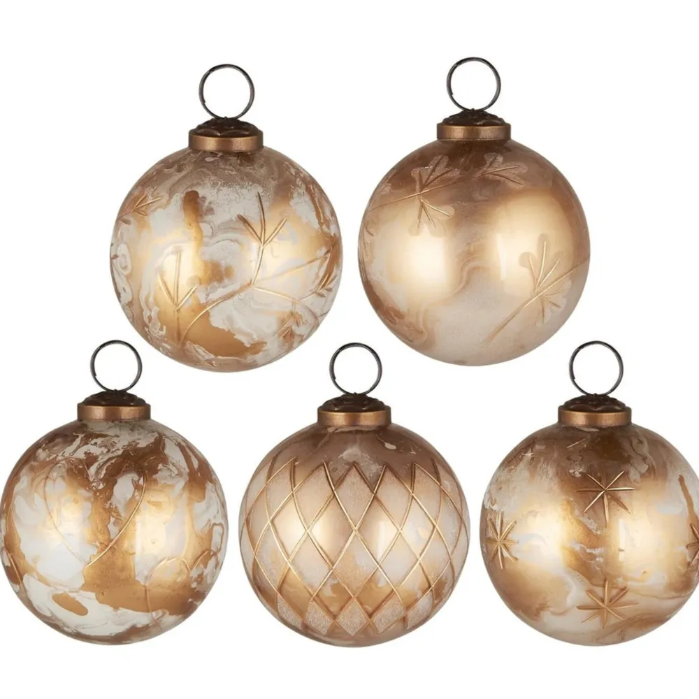 IB Laursen Weihnachtsdeko-Große Weihnachtskugeln 5er-Set mit goldfarbener Eingravierung