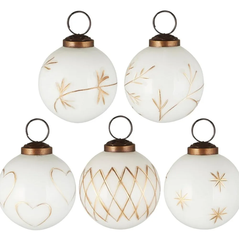IB Laursen Weihnachtsdeko-Große Weihnachtskugeln 5er-Set mit goldfarbener Eingravierung