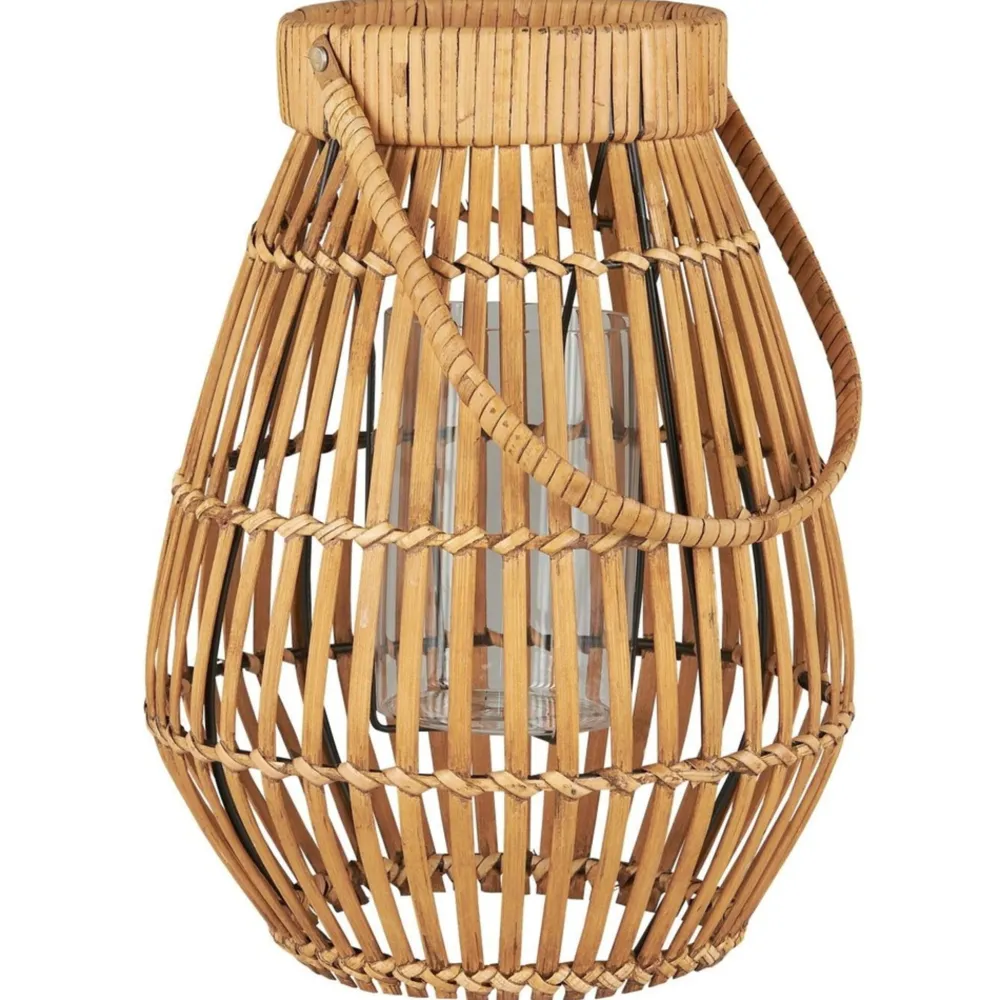 IB Laursen Windlichter|Windlichter-Hurricane mit Glaseinsatz und Henkel, Rattan