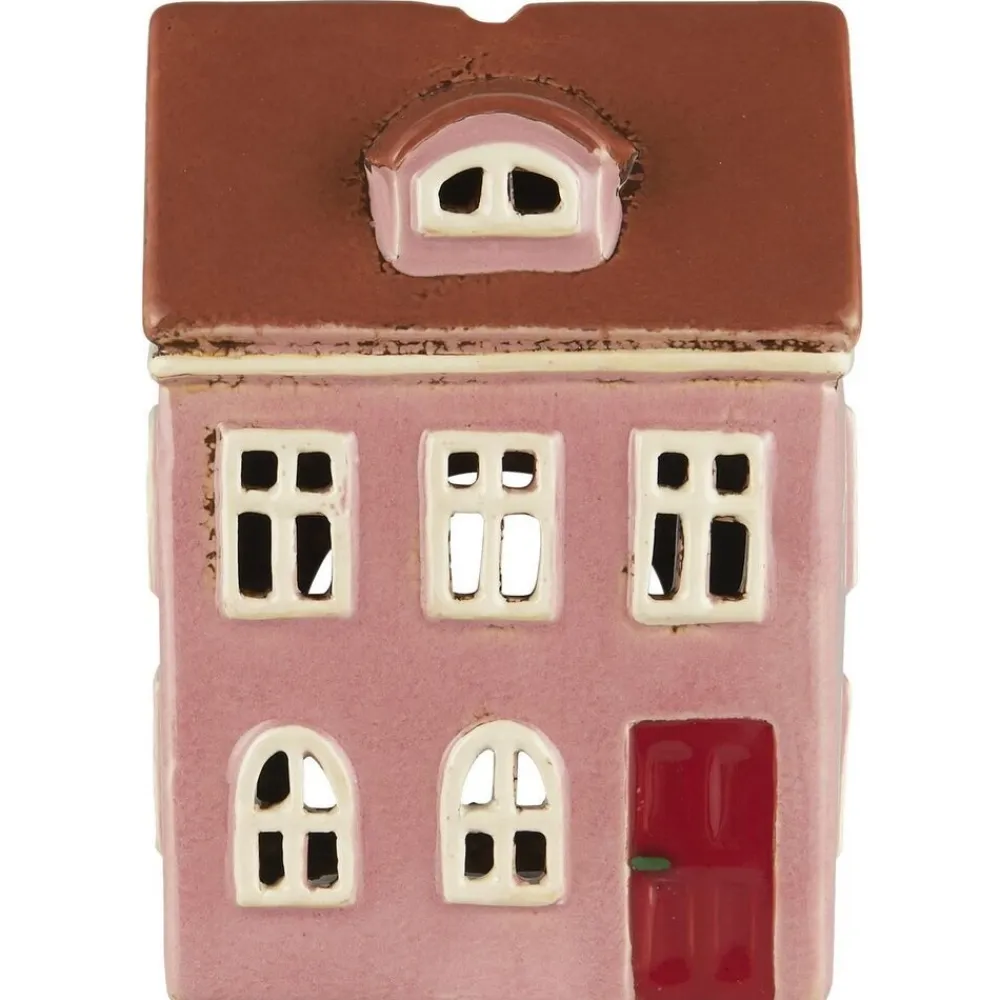 IB Laursen Lichthäuser, Keramik-Häuschen|Teelichthalter-Keramik Lichthaus Nyhavn rosa, gerundetes Dachfenster