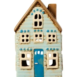 IB Laursen Lichthäuser, Keramik-Häuschen-Teelichthaus Visby blaue Tür braunes Dach