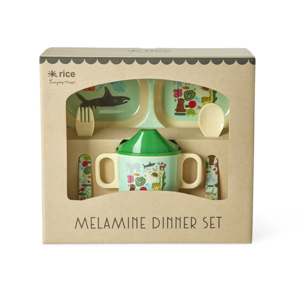 RICE Geschirr & Tischdeko Skandinavisch-Baby Geschirrset Wildlife Print aus Melamin