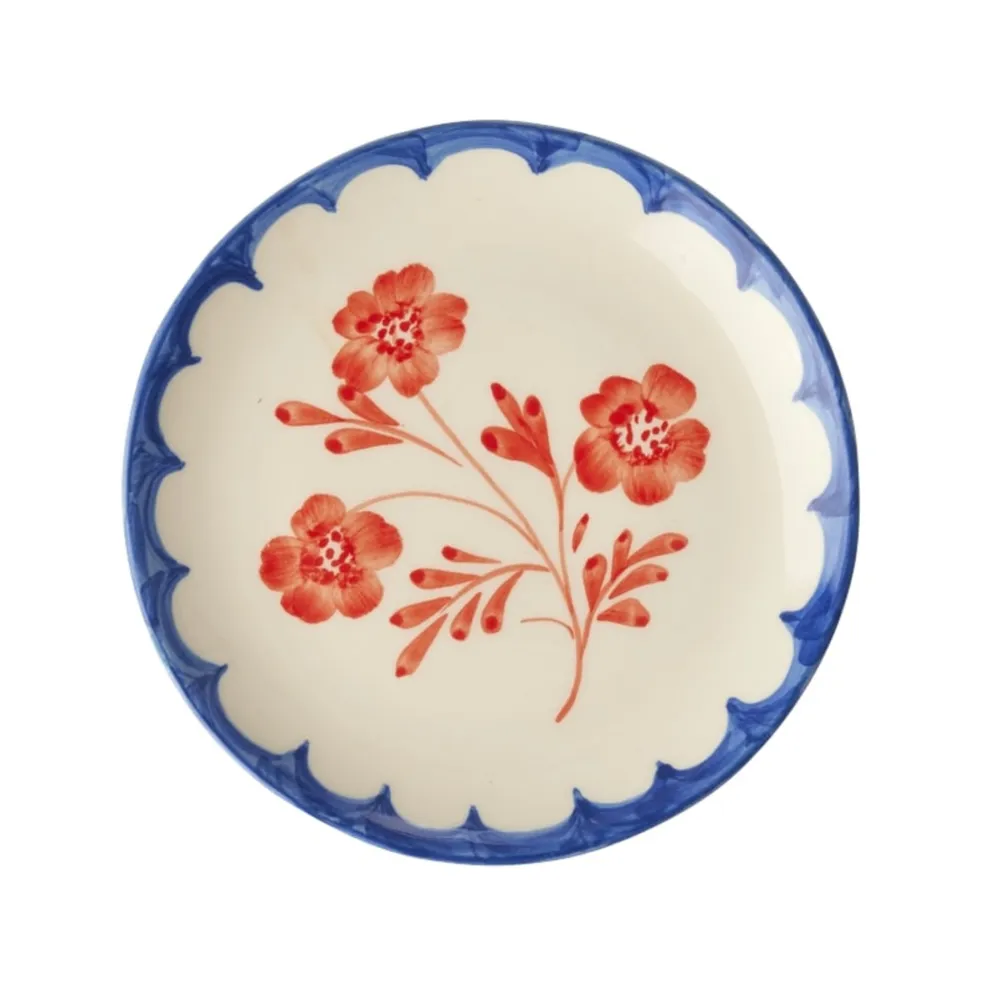 RICE Teller|Geschirr & Tischdeko Skandinavisch-Keramik Kuchenteller Handgemalt Vintage Flower