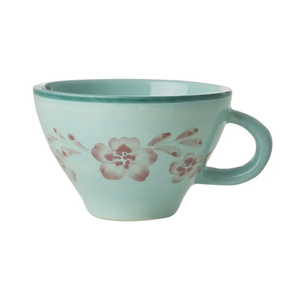 RICE Geschirr & Tischdeko Skandinavisch|Becher, Tassen & Cups-Keramik Teetasse Handbemalt Blume Mint