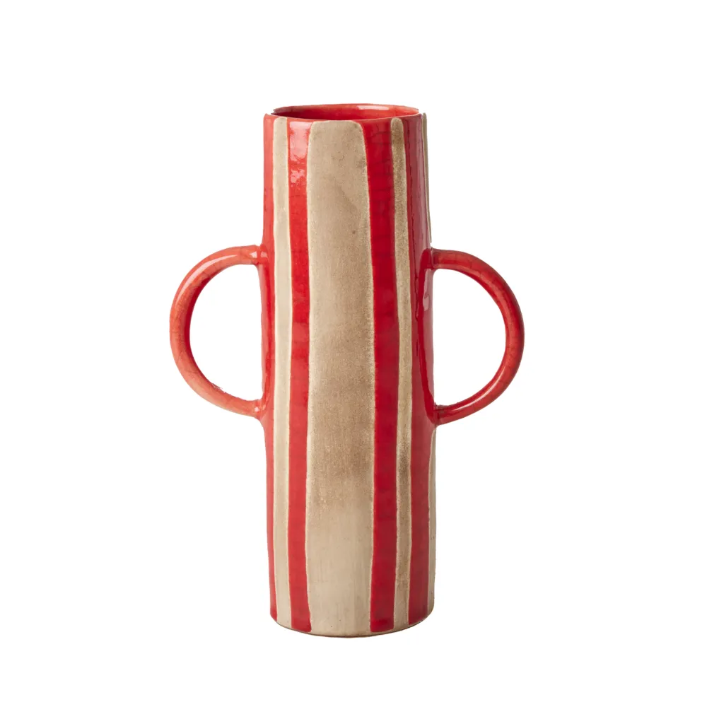 RICE Vasen-Keramik Vase Rote Streifen