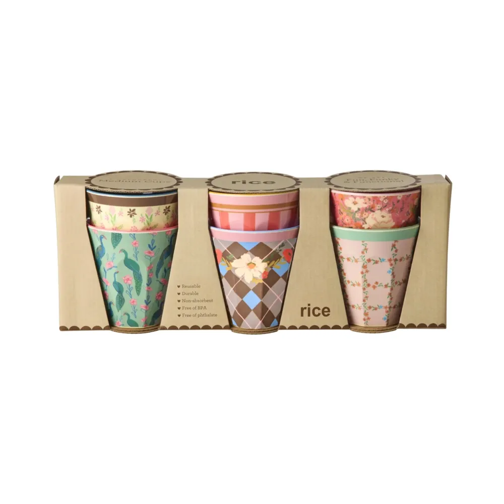 RICE Becher, Tassen & Cups|Geschirr & Tischdeko Skandinavisch-Medium Melamin Becher 6er gemustert All you need...