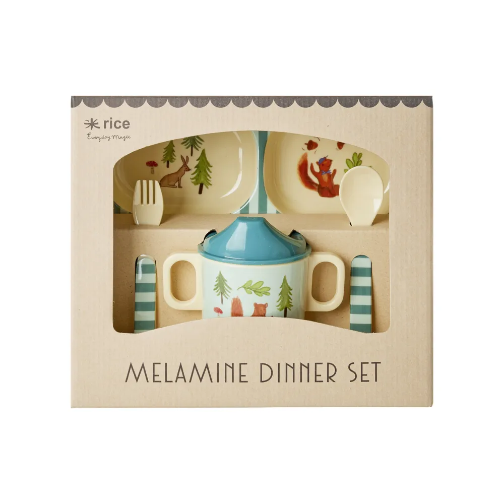RICE Geschirr & Tischdeko Skandinavisch-Melamin Baby Geschirr-Set Happy Forest