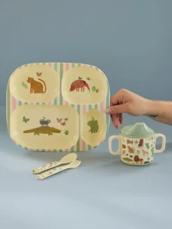 RICE Besteck|Teller-Melamin Baby-Geschirrset Crème Sweet Jungle Print