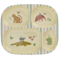RICE Teller|Geschirr & Tischdeko Skandinavisch-Melamin Kinderteller mit 4er Einteilung Sweet Jungle Print
