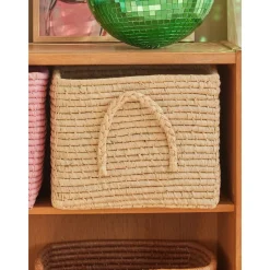 RICE Körbe-Quadratischer Raffia Aufbewahrungskorb