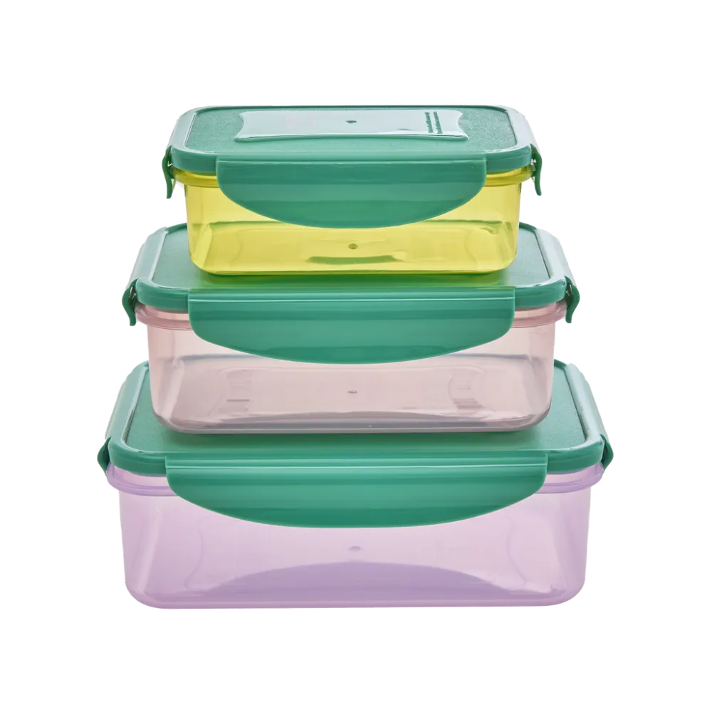 RICE Kisten & Boxen|Vorratsdosen & Behälter-Rechteckige Plastik Lebensmittelboxen - Mehrfarbig - 3er Set