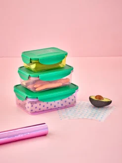 RICE Kisten & Boxen|Vorratsdosen & Behälter-Rechteckige Plastik Lebensmittelboxen - Mehrfarbig - 3er Set