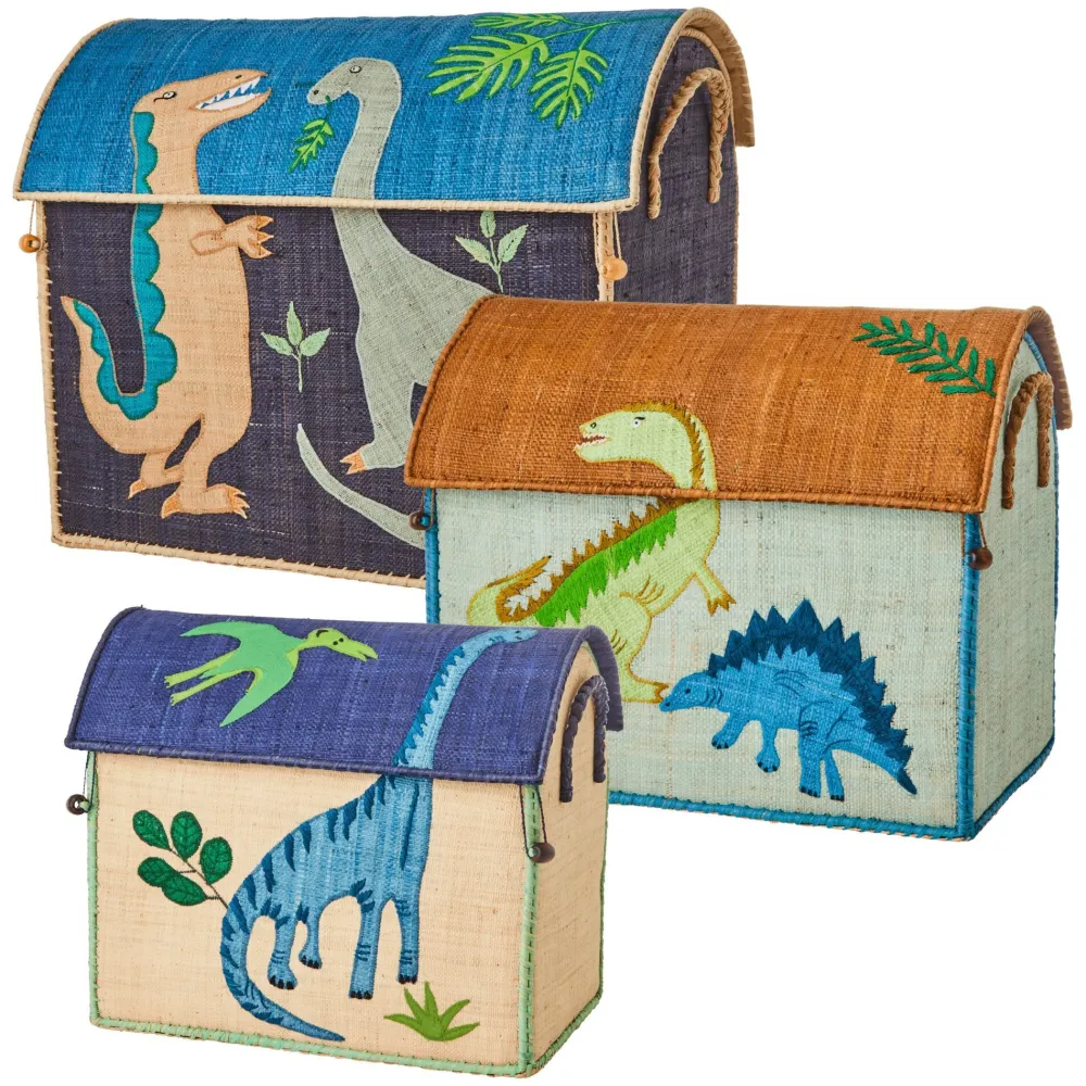 RICE Körbe-Spielzeug Korb 3er-Set aus Bast mit Dinosauriern