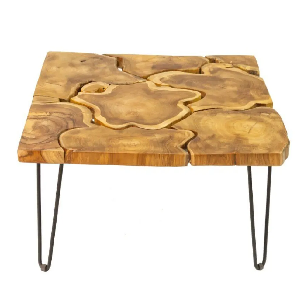 skandeko Beistelltische & Couchtische|Teakholz Deko & Möbel-Quadratischer Couchtisch aus recyceltem Holz