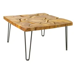 skandeko Beistelltische & Couchtische|Teakholz Deko & Möbel-Quadratischer Couchtisch aus recyceltem Holz